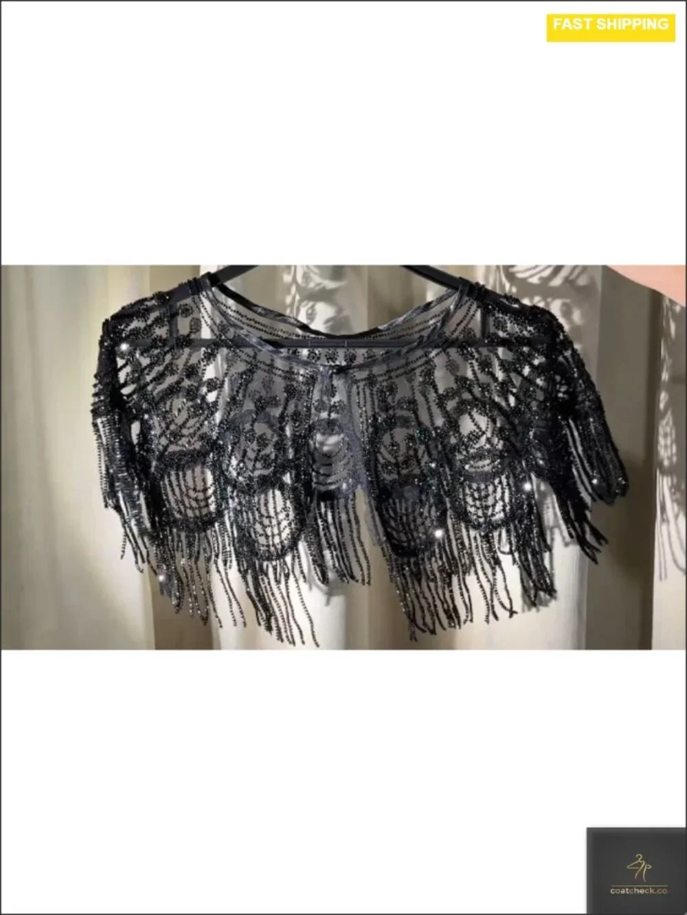 1920s Beaded Shawl Wrap Sequin Fringe Evening Cape Flapper Cover Up Wedding